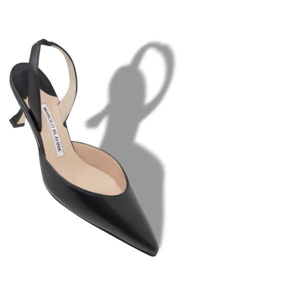 Manolo Blahnik - CAROLYNE 50 Black Nappa Leather Slingback Pumps - Picture 12 of 12